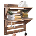 Rustic Wooden 2-Tier Wall Mounted Shelves with 4 Hooks X596695