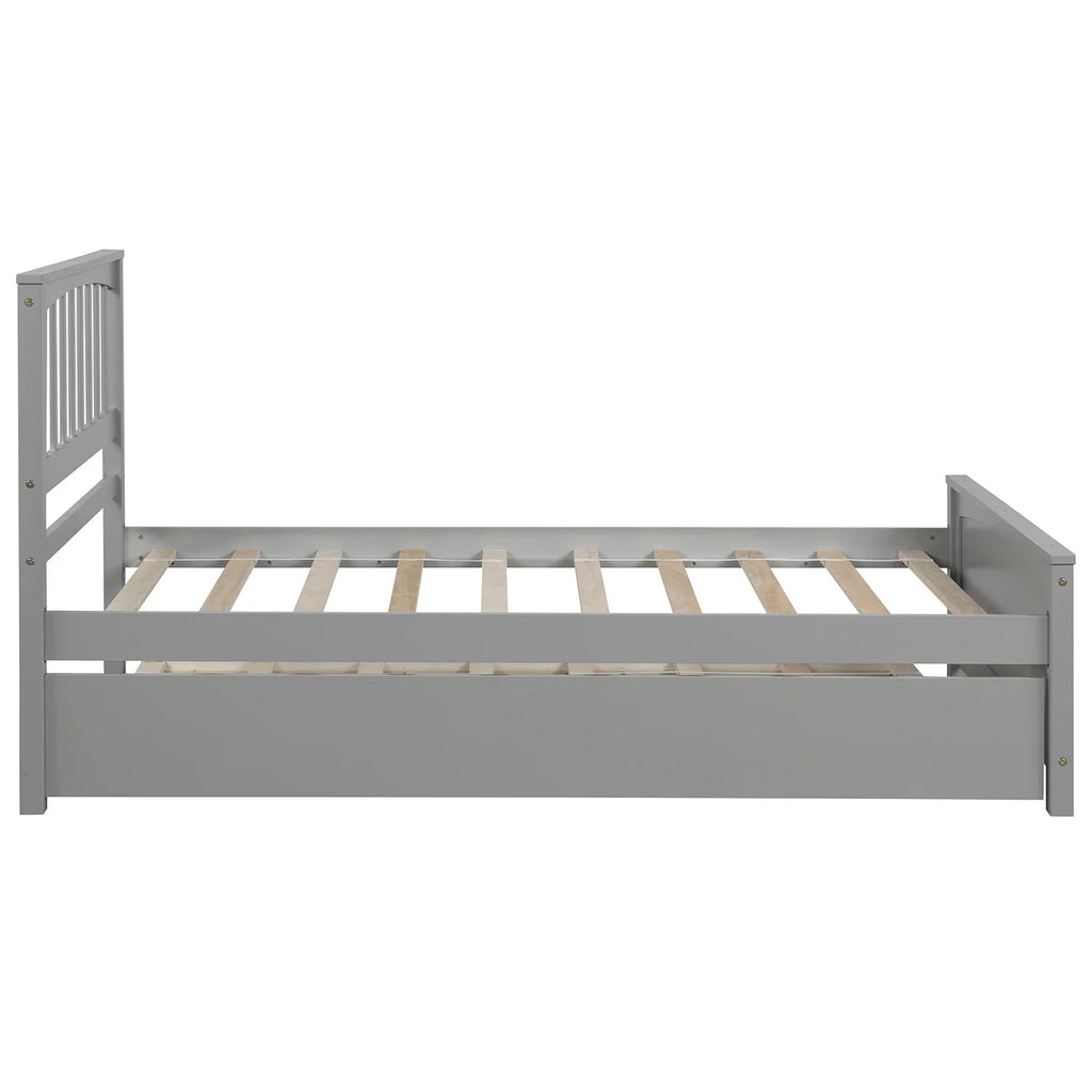 White Solid Wood Twin Platform Bed with Trundle P186