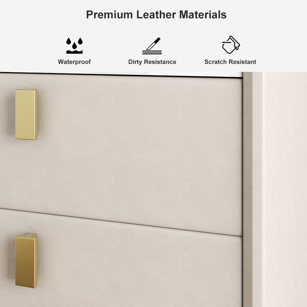 Modern 2 Drawers PU Leather Nightstand with Gold Metal Legs S1921