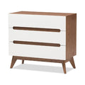 White and Walnut Wood 3-Drawer Storage Chest N849