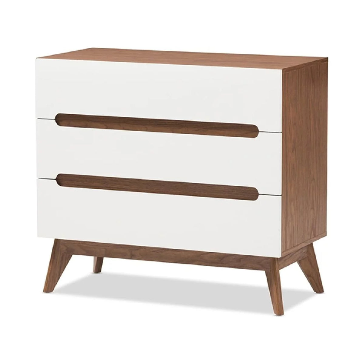 White and Walnut Wood 3-Drawer Storage Chest N849