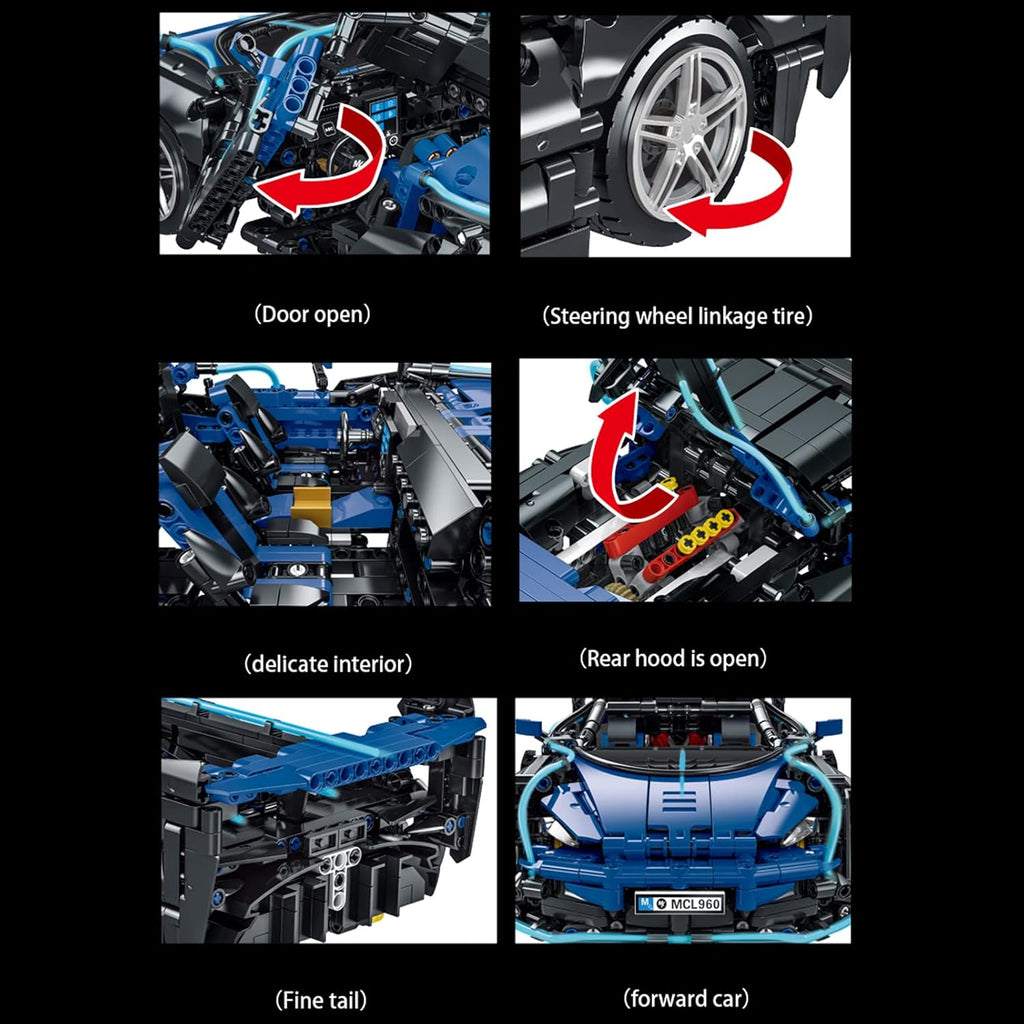 Blue and Black 1:14 Scale Sports Car Building Blocks Set (1529 Pcs) E475043