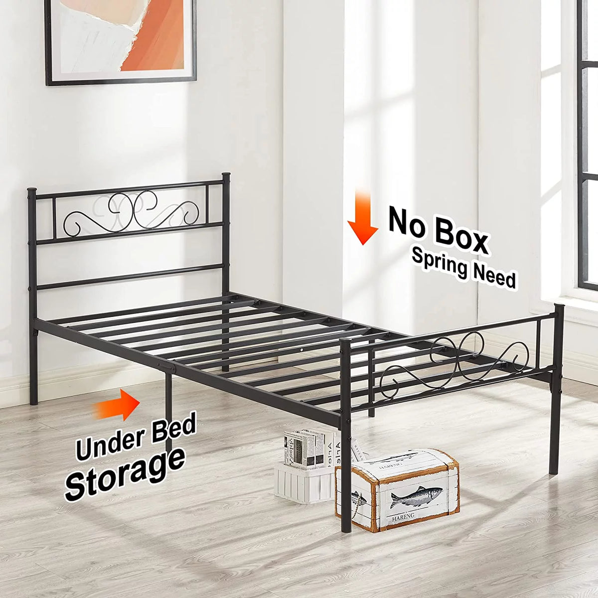 Twin Metal Platform Bed Frame with Headboard D393578