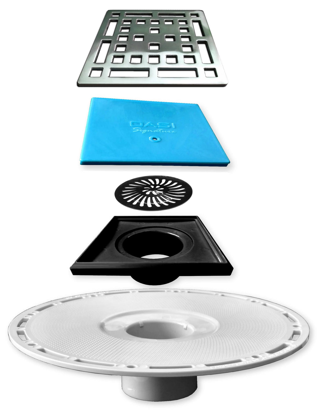Brushed Nickel Square Shower Drain Kit with Stainless Steel Grate R3426