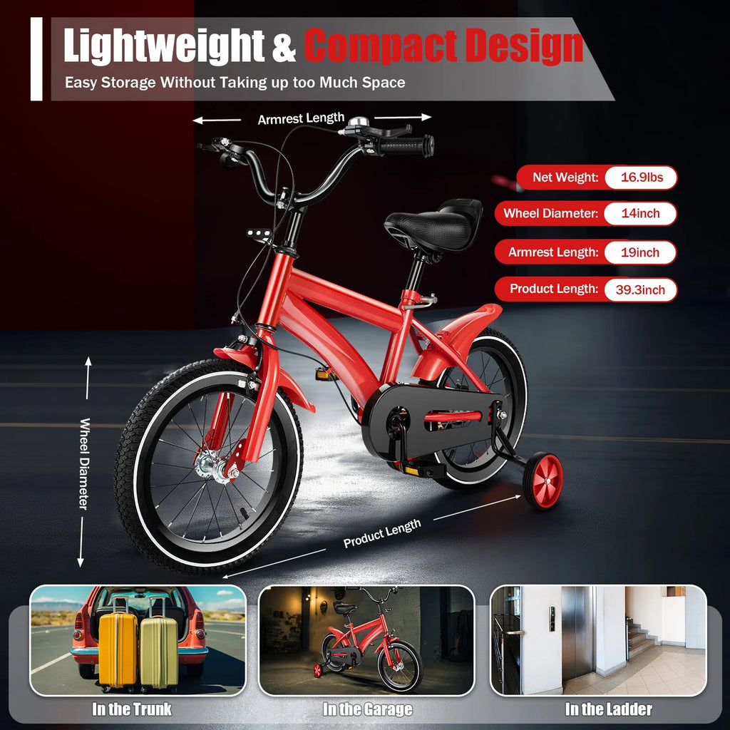 14 Inch Kids Bike with Training Wheels and Mudguards, Red N17769