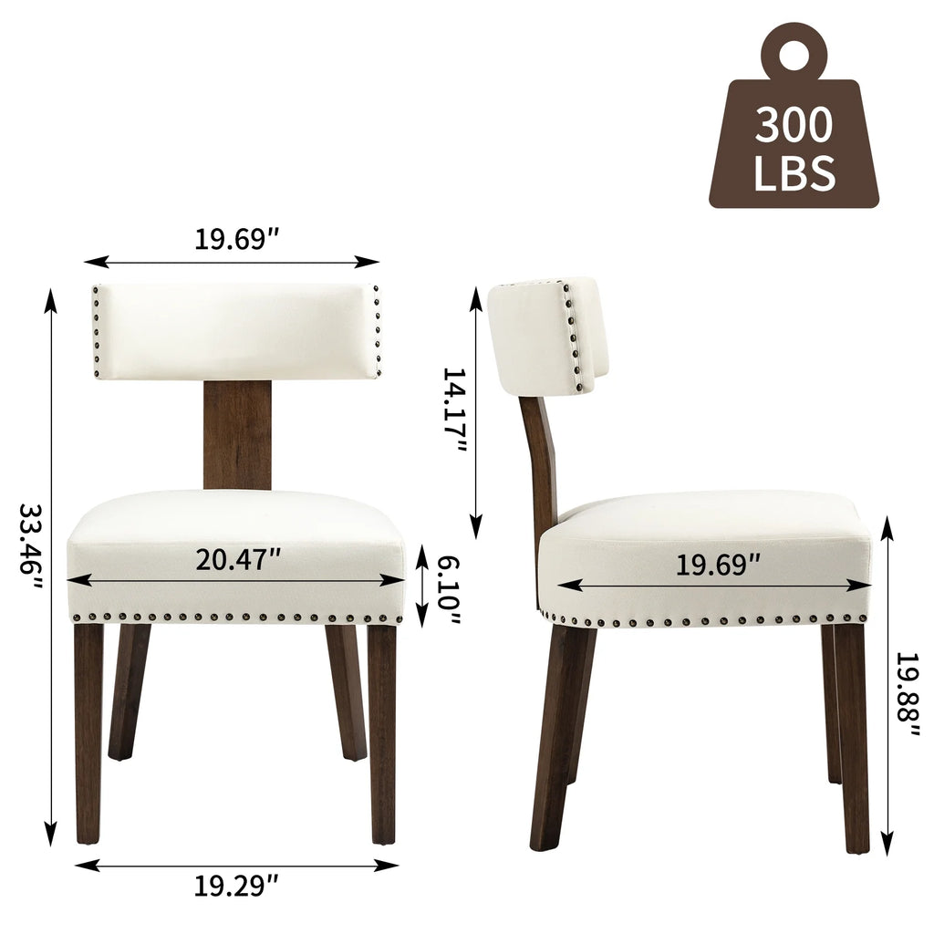 Beige Upholstered Linen Dining Chairs Set of 6 with Wooden Legs G70912