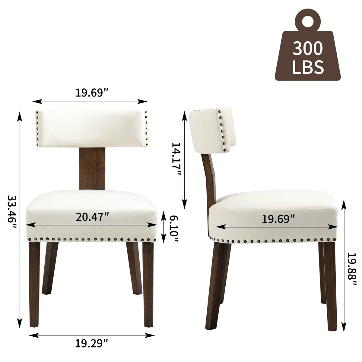 Beige Upholstered Linen Dining Chairs Set of 6 with Wooden Legs G70912