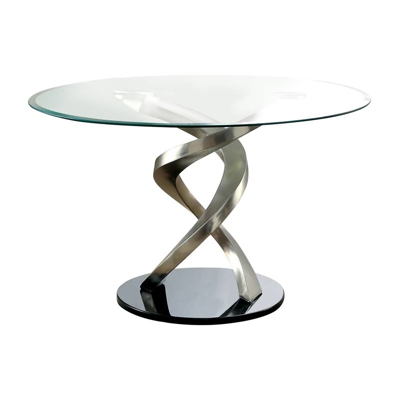 Round Clear Glass Top Dining Table in Silver G880093