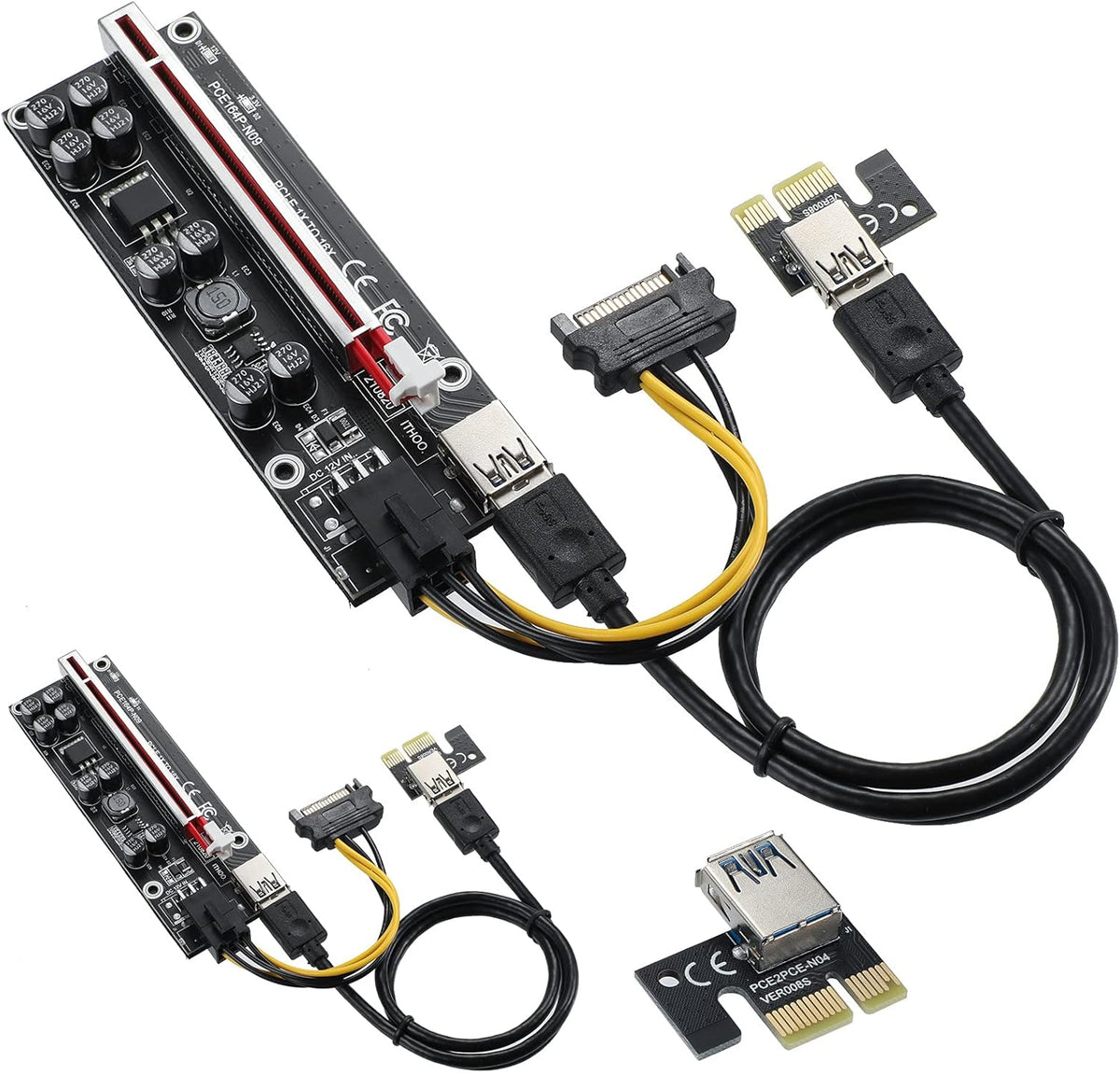 2 Pack PCIE Riser 1X to 16X Graphics Extension Adapter Card with USB 3.0 Cable B340715