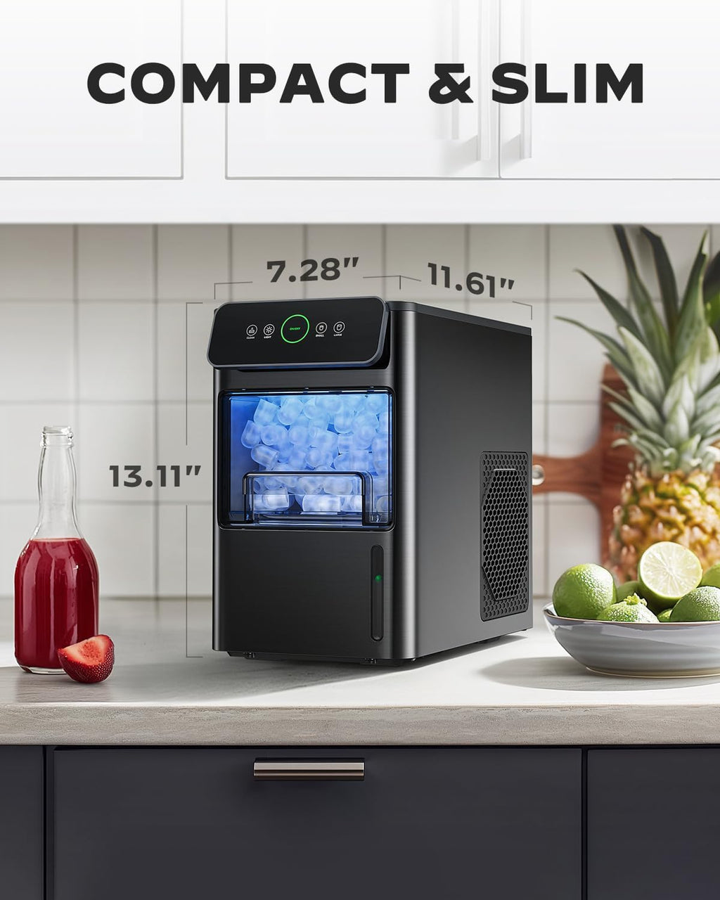 Portable Countertop Ice Maker with 2.6lbs Basket and Scoop, Stainless Steel I19824