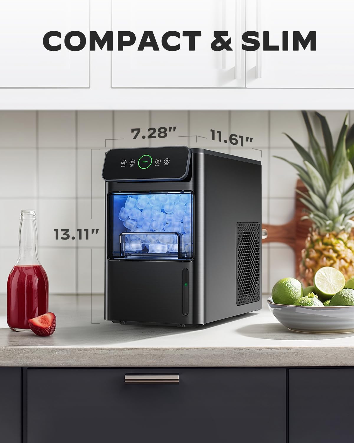 Portable Countertop Ice Maker with 2.6lbs Basket and Scoop, Stainless Steel I19824