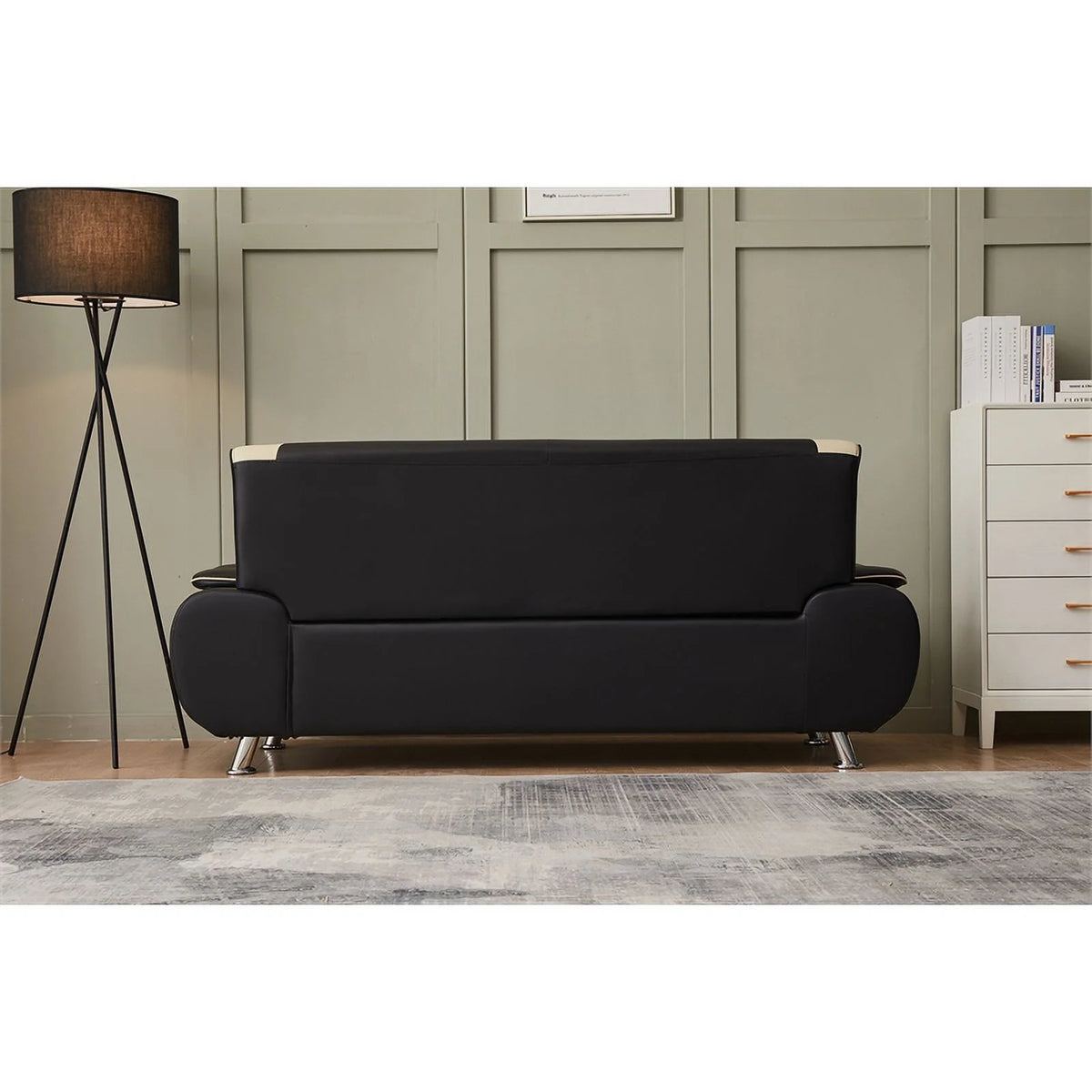 Black & Beige Faux Leather Sofa and Loveseat 2-Piece Set X49736