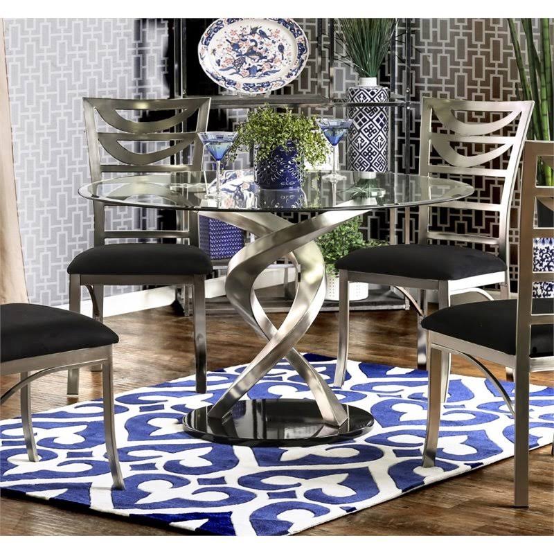 Round Clear Glass Top Dining Table in Silver G880093