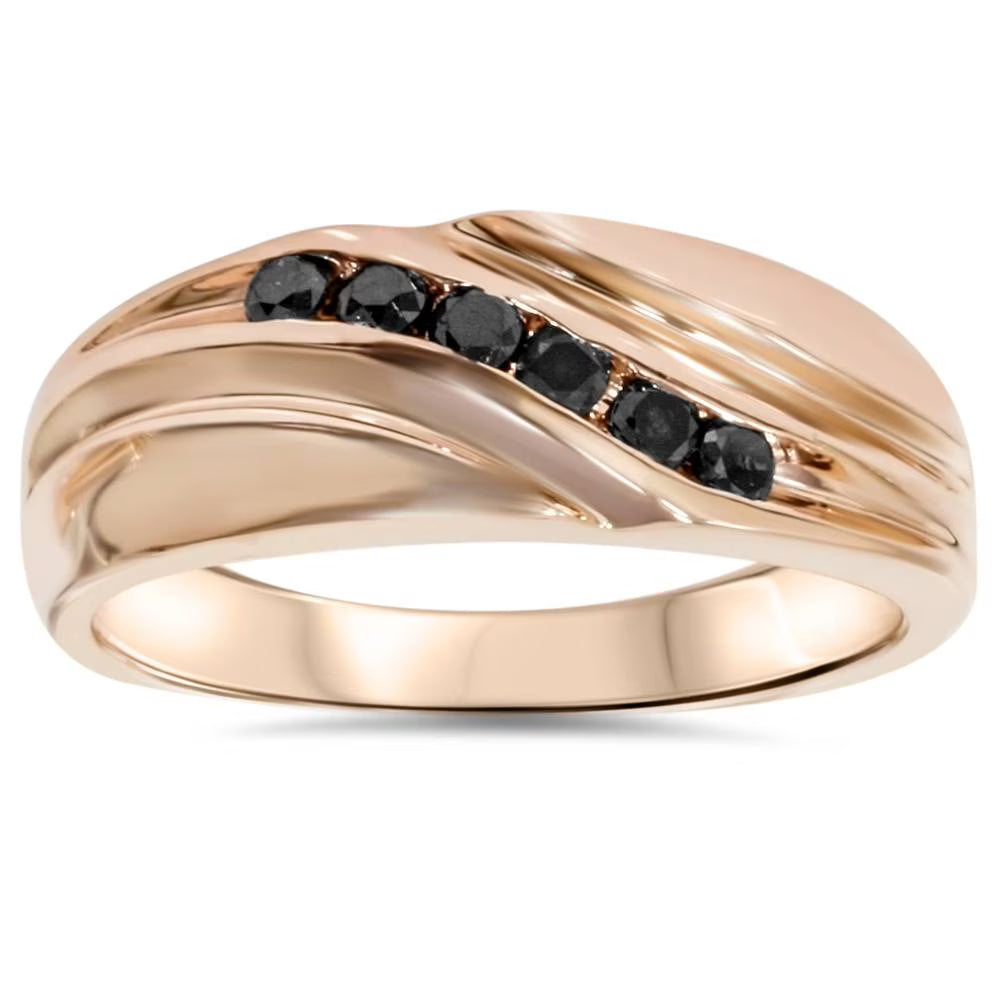 14K Rose Gold Black Diamond Wedding Ring R224282