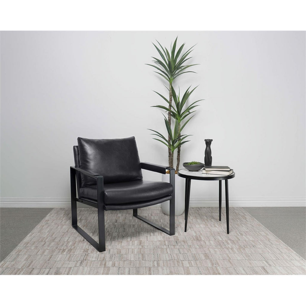Black Faux Leather Accent Chair with Track Arms W194416