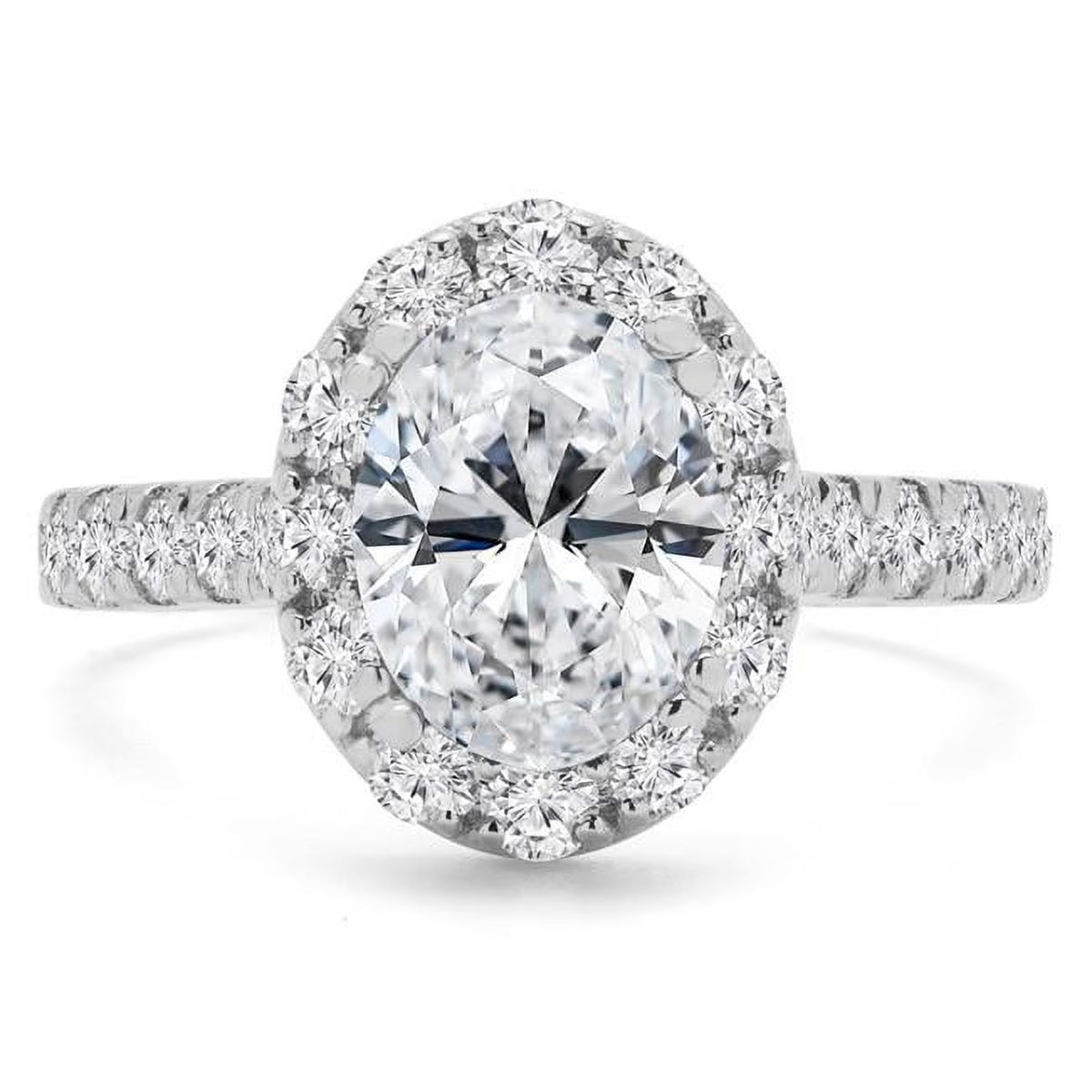 Oval Halo Engagement Ring with Accents in 14K White Gold - Size 7 E301
