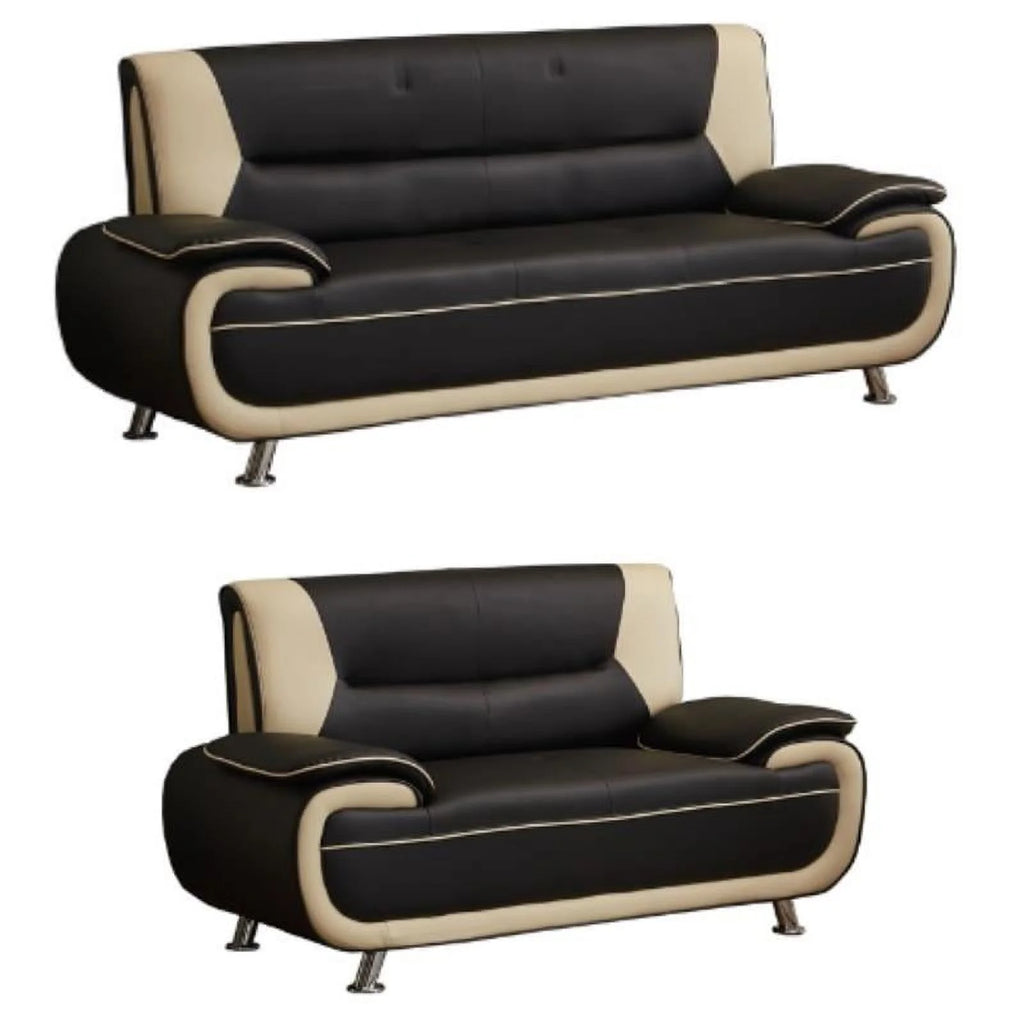 Black & Beige Faux Leather Sofa and Loveseat 2-Piece Set X49736
