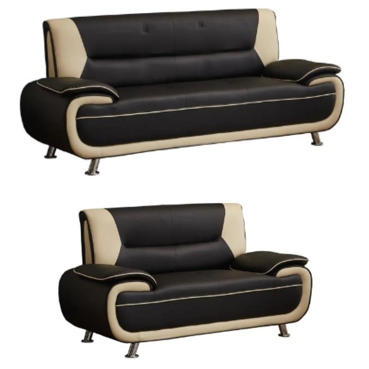 Black & Beige Faux Leather Sofa and Loveseat 2-Piece Set X49736