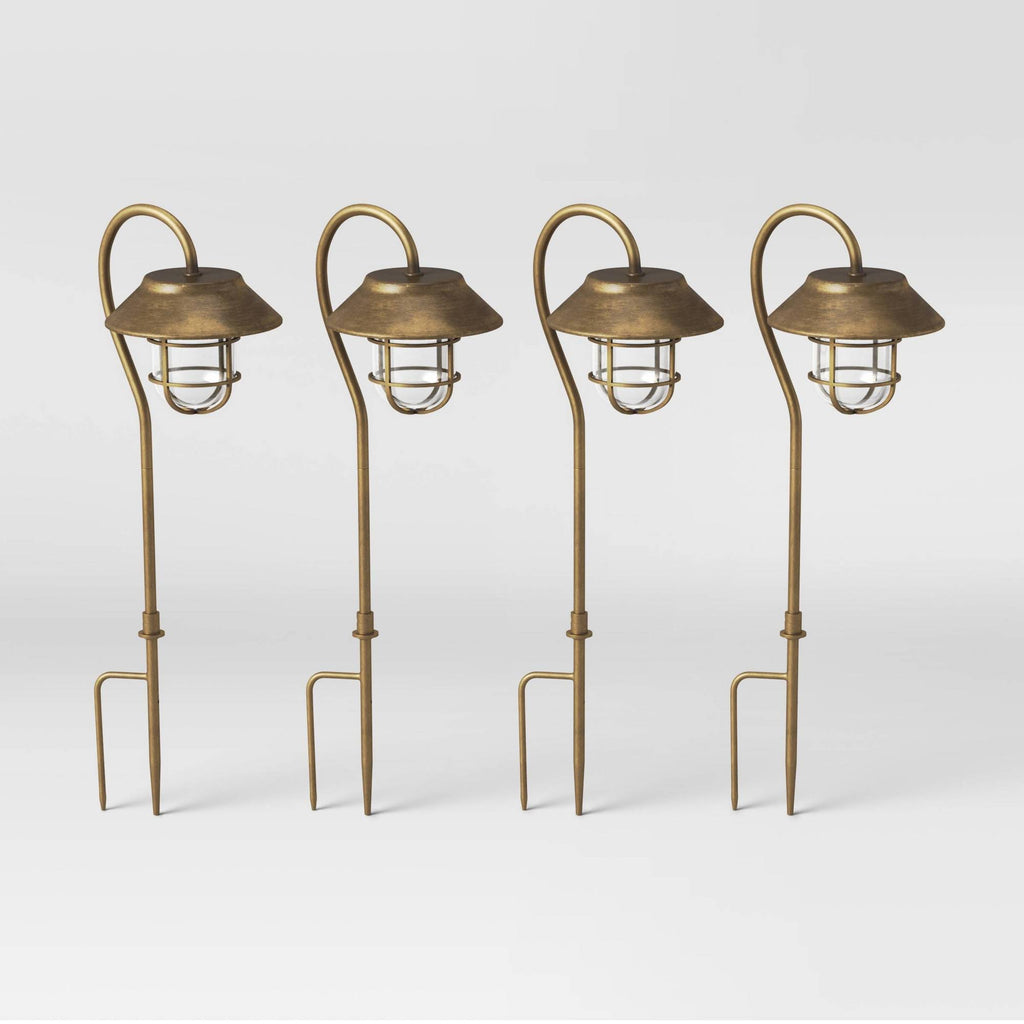 4pk Antique Brass Solar Pathway Lights P89153