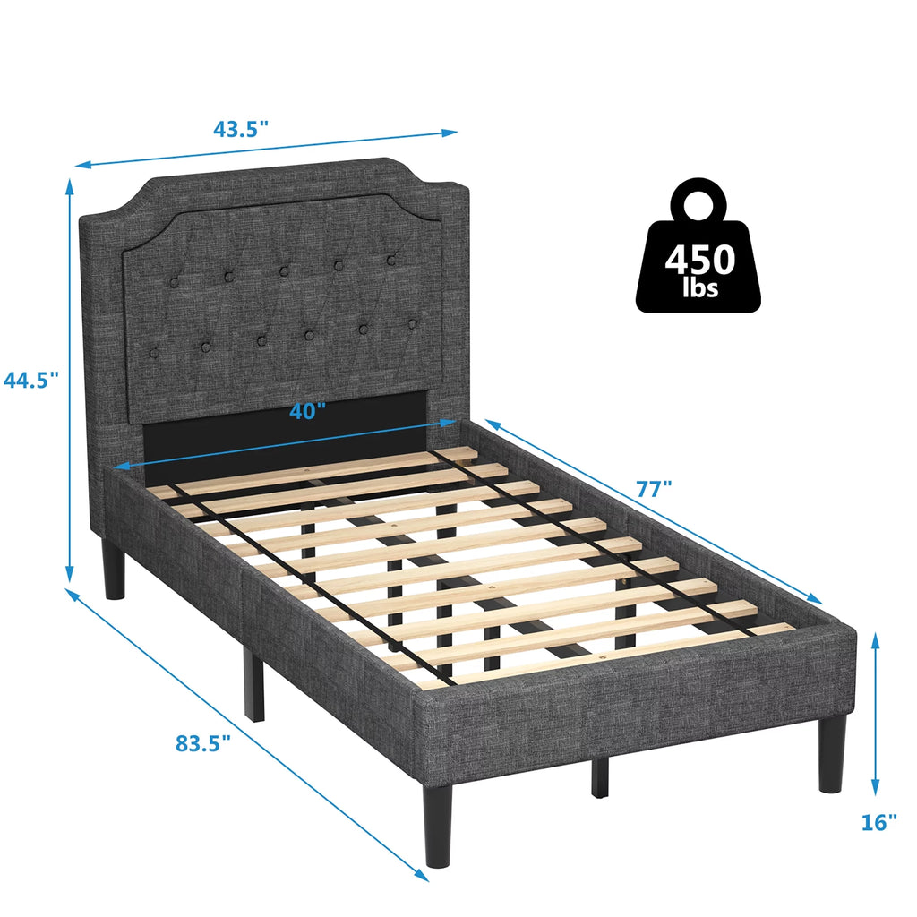 Twin Upholstered Platform Bed Frame with Linen Headboard, Grey K867935