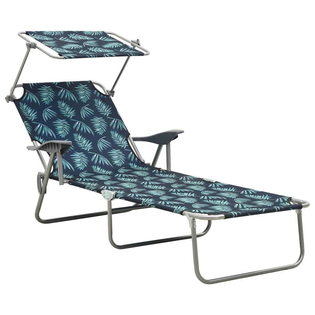 Steel Leaf Print Sun Lounger with Canopy Z14978