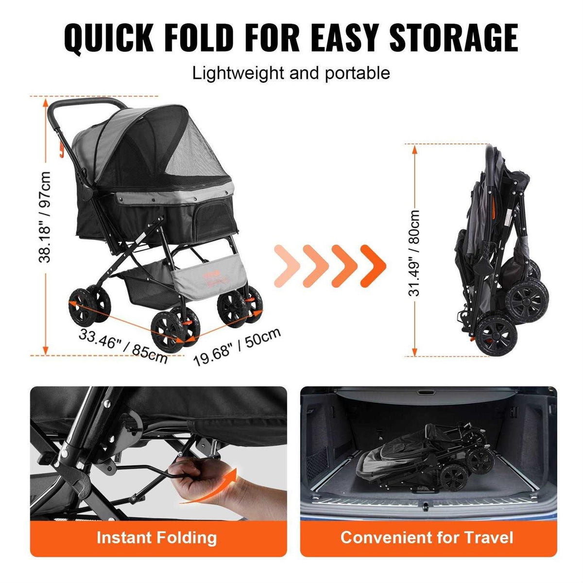 4 Wheels Pet Stroller with Brakes Y895367