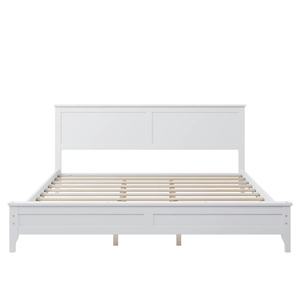 White King Size Solid Wood Platform Bed with Headboard M286