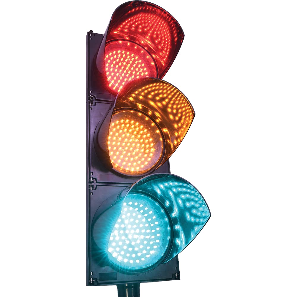 LED Traffic Stop Light 3 Light Red, Yellow, Green 8 Inch Diameter Lens, Industrial Loading Dock Bay Light, Indicator Light 85-265 VAC F33756