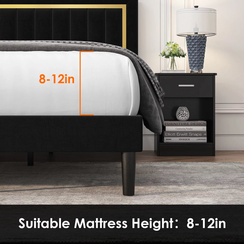 Queen Velvet Tufted Upholstered Platform Bed Frame V7784