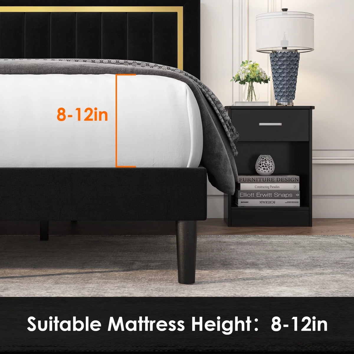 Queen Velvet Tufted Upholstered Platform Bed Frame V7784