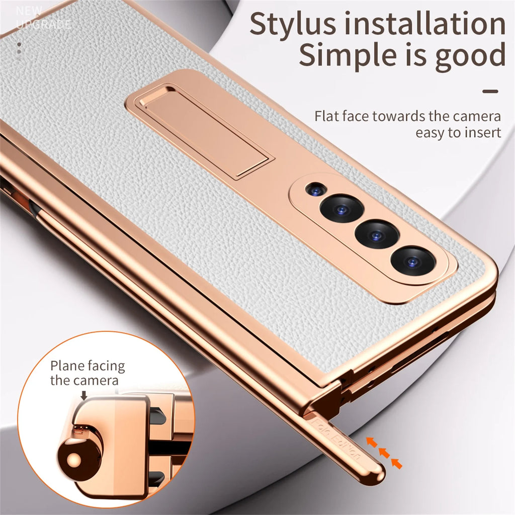White PU Leather Hard PC Phone Cover with Pen Holder Q5731