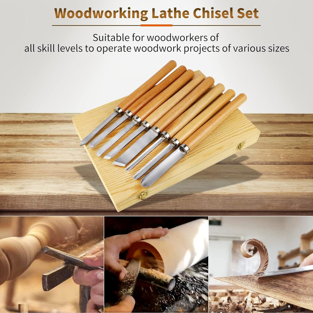 8 Pcs Wood Lathe Chisel Set with Wooden Case F1989