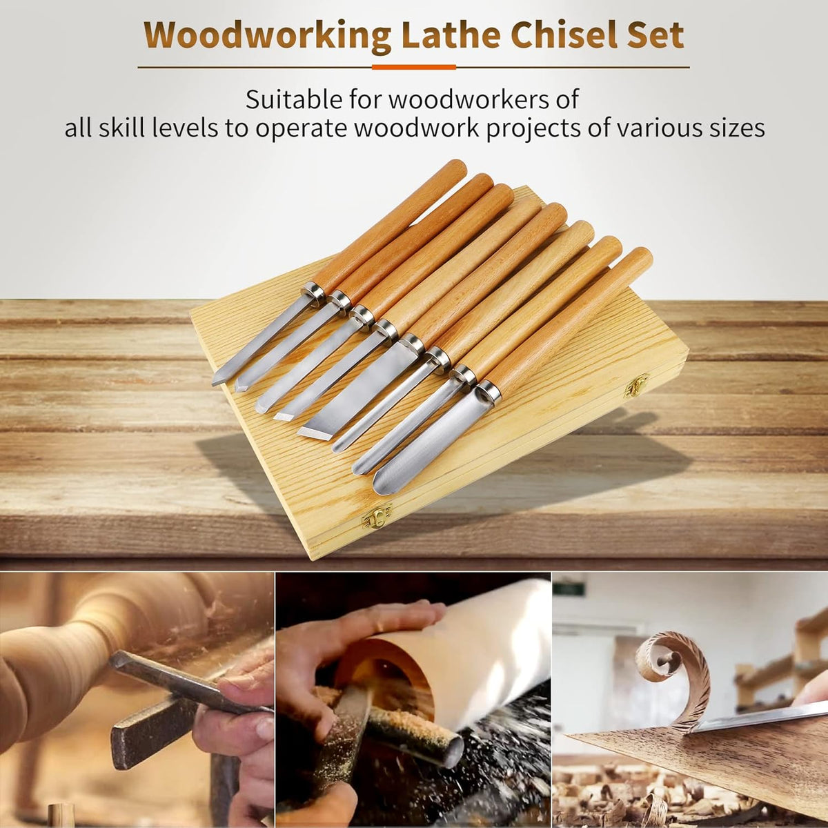8 Pcs Wood Lathe Chisel Set with Wooden Case F1989
