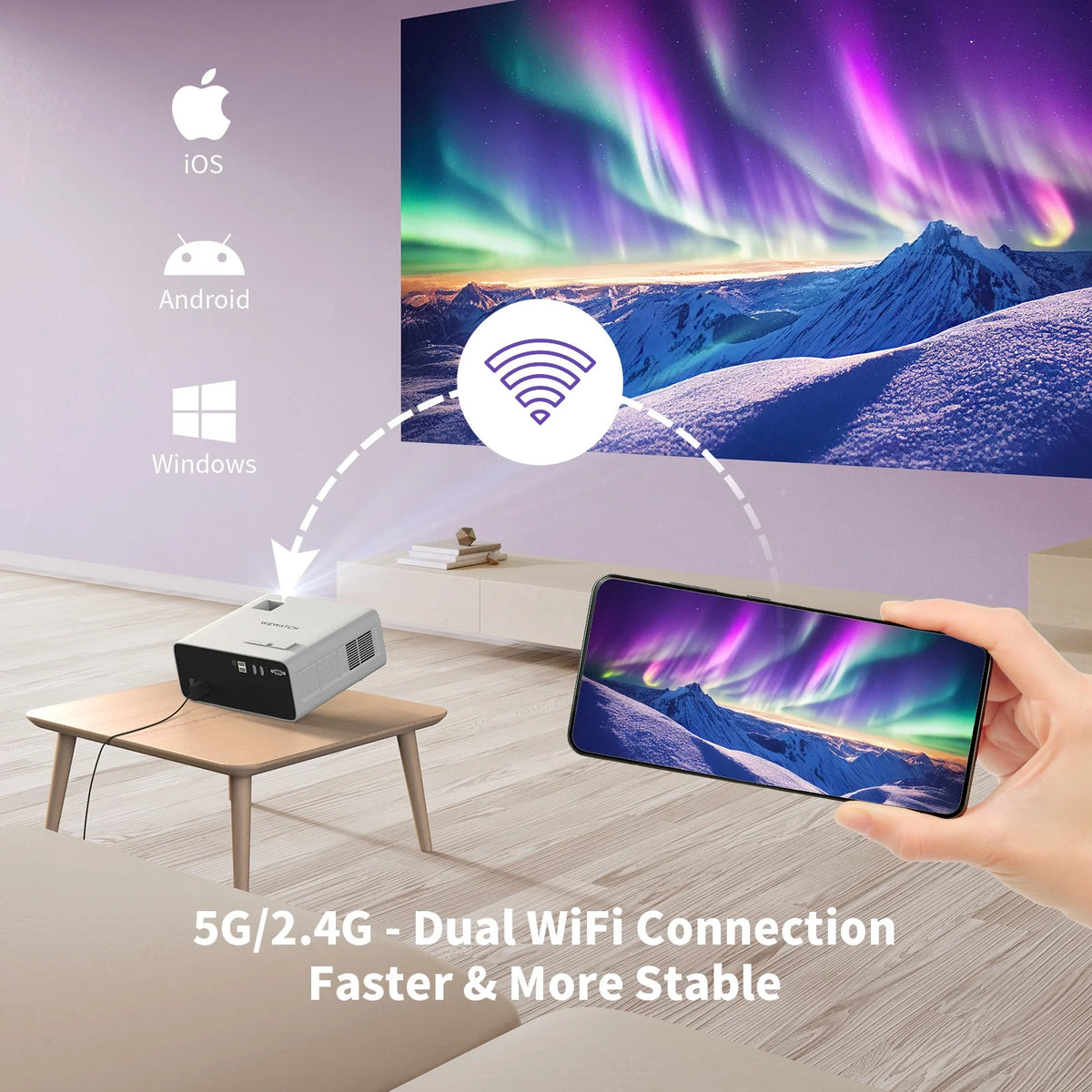 4K Home Theater Projector 500 ANSI 19000Lm 5G WiFi Bluetooth 1080P O629