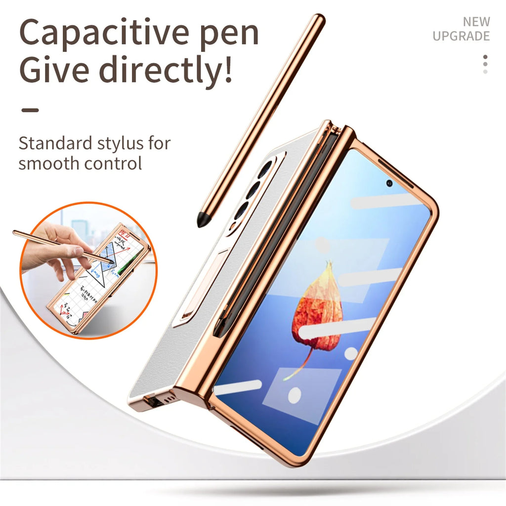 White PU Leather Hard PC Phone Cover with Pen Holder Q5731