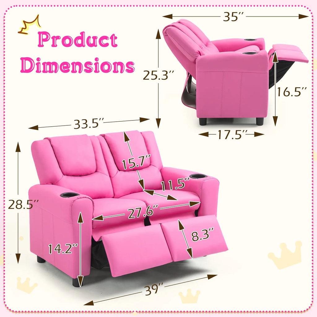 Pink PU Leather Kids Recliner Chair E9202