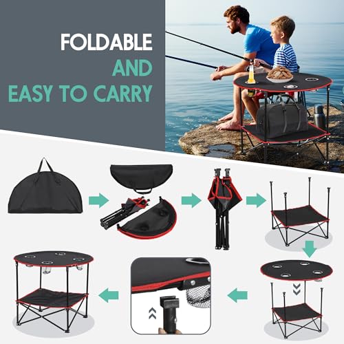 Portable Folding Picnic Table with 4 Cup Holders and Carrying Bag F94323