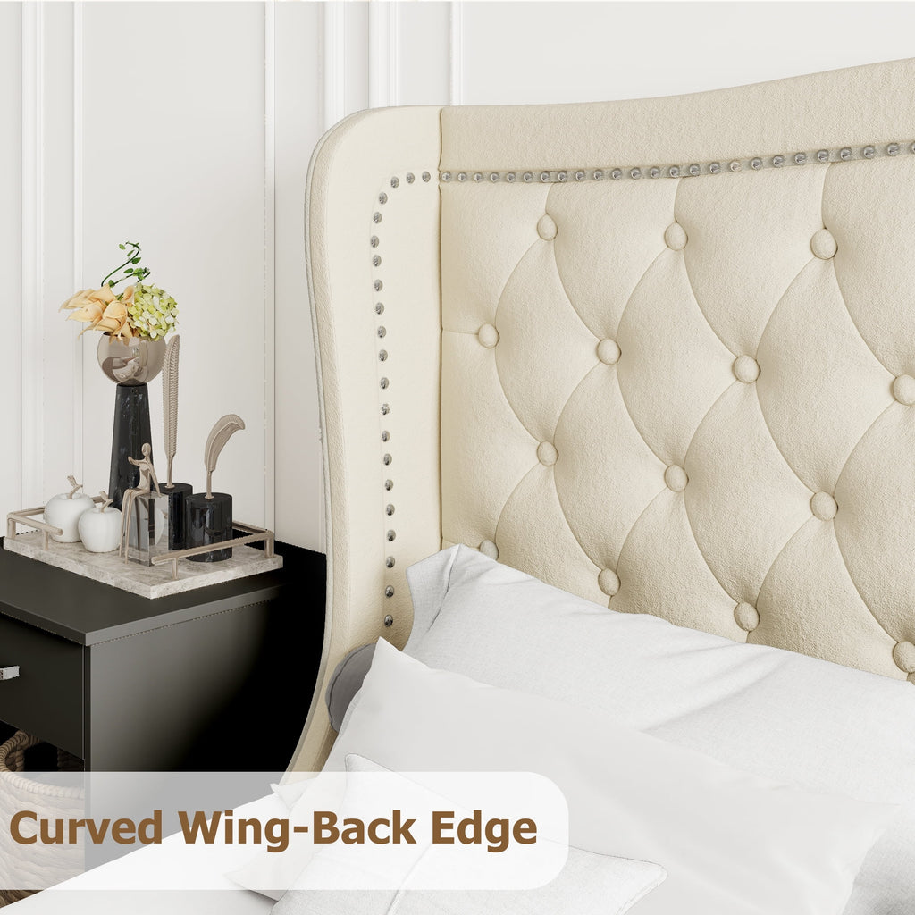 King Bed Frame with Wing-Back Button Tufted Upholstered Headboard S770