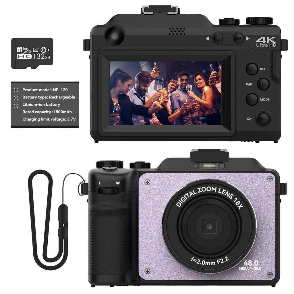 48MP 4K Digital Camera with Dual Cameras and 32GB Micro Card J44744