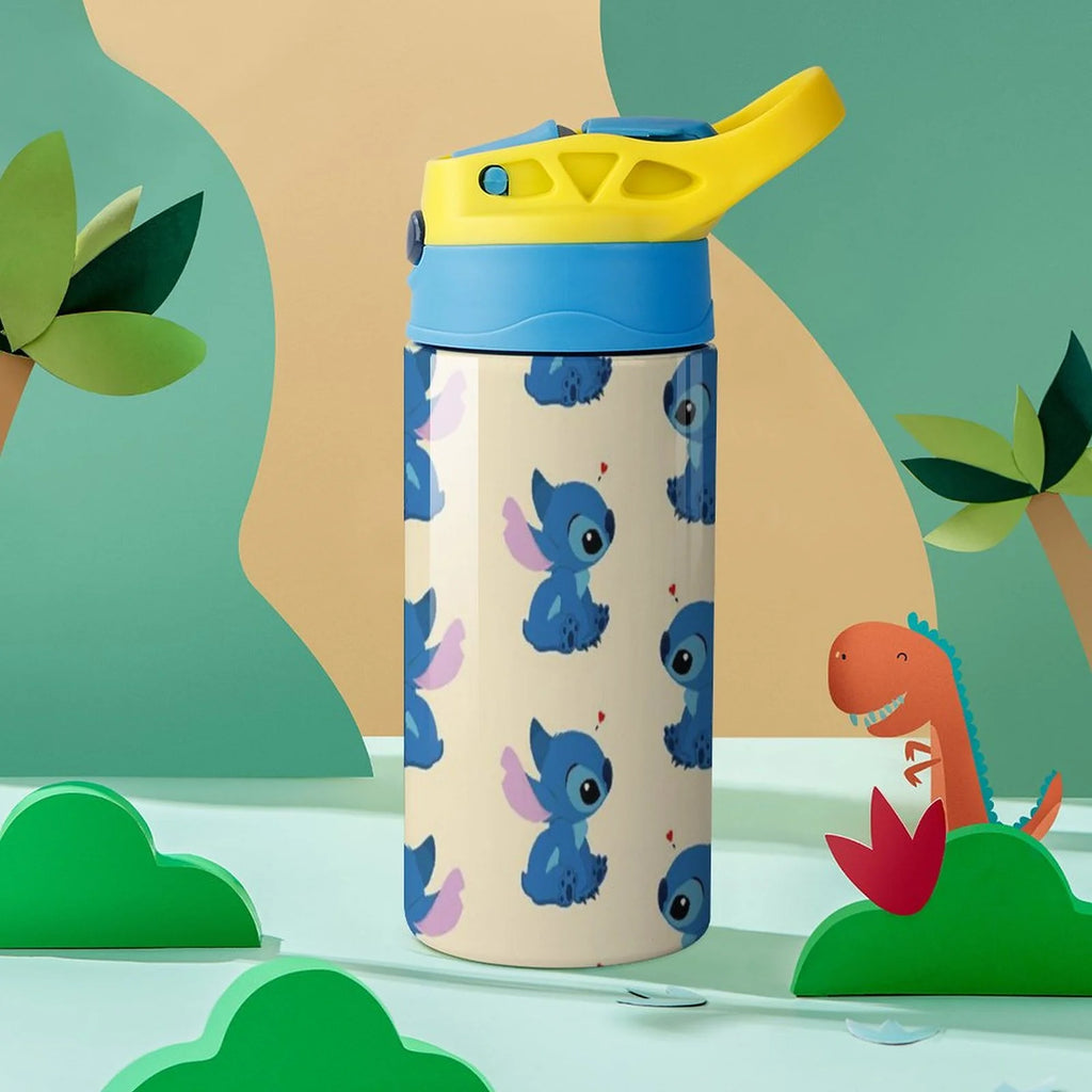 Animal Stitch Cartoon Children's Water Bottle Vacuum Insulated Stainless Steel Cup With Straw Toddler Thermoses C168