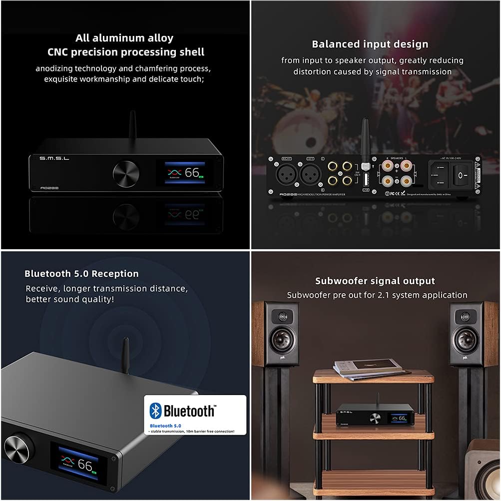 Digital Power Amplifier 150W×150W 2 Channel Desktop Amp with Remote Control E64977