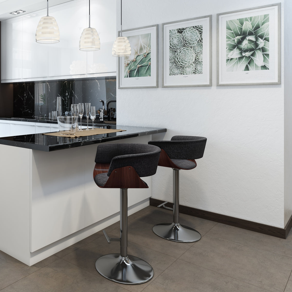 Charcoal Grey Adjustable Swivel Bar Stool I170