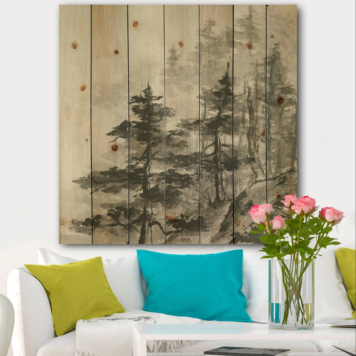 Grey Natural Pine Wood Print N4400