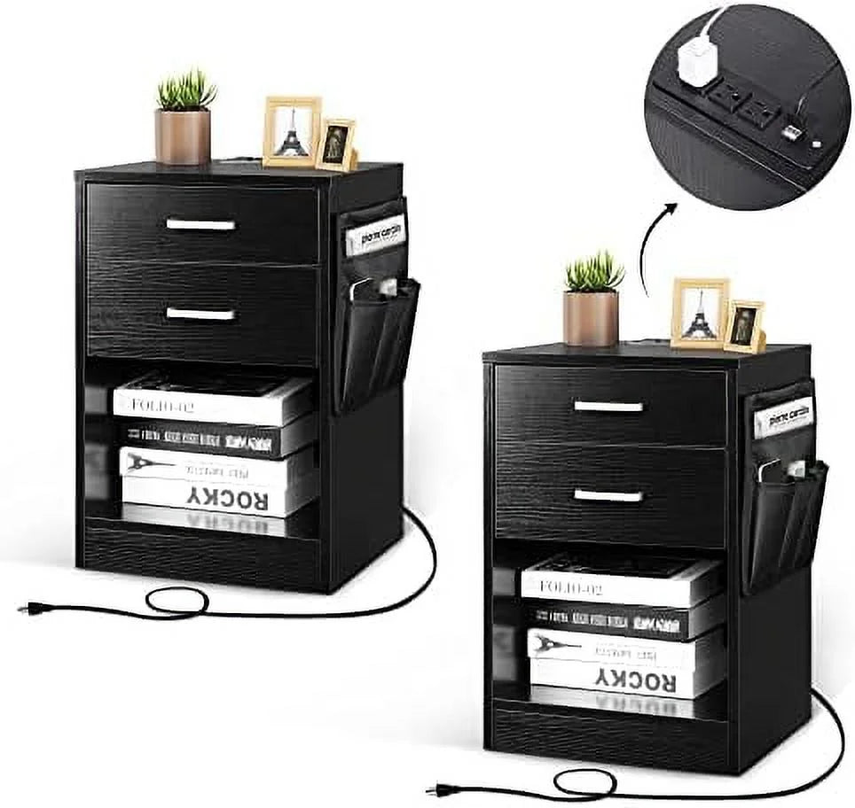 White Nightstand with Charging Station and USB Ports L79146