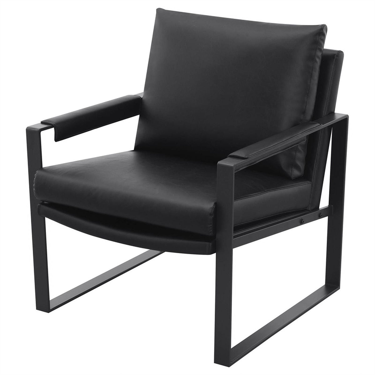 Black Faux Leather Accent Chair with Track Arms W194416