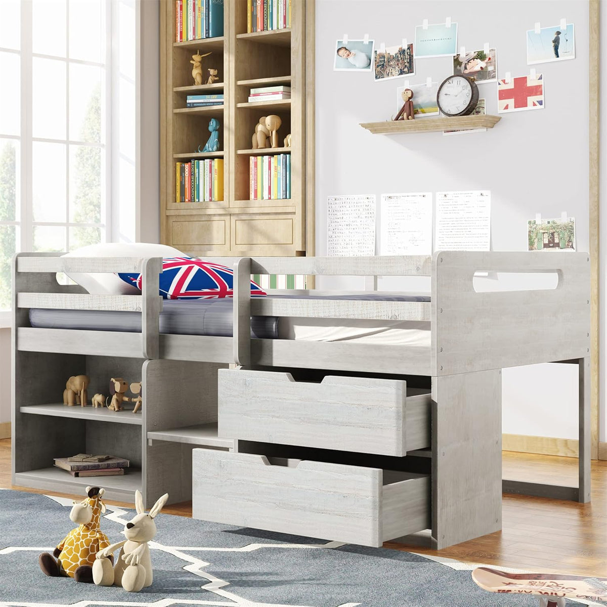 Twin Loft Bed with Desk and Cabinet A906