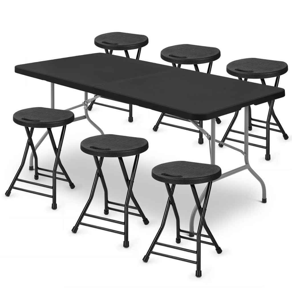 7 Pieces 6 FT Folding Table and Chair Set Black O751