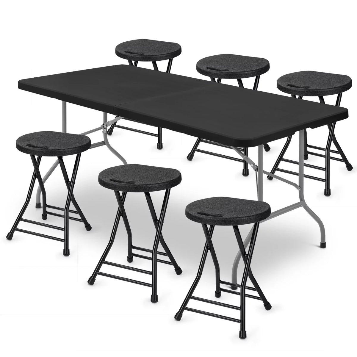 7 Pieces 6 FT Folding Table and Chair Set Black O751