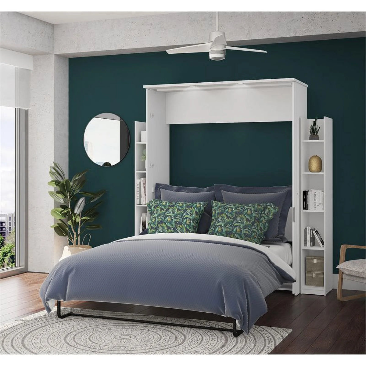 White Queen Murphy Bed with 2 Storage Units A165052