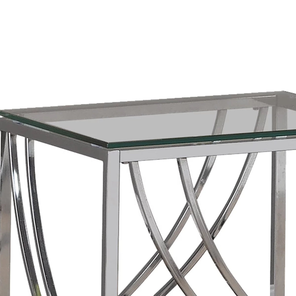 Tempered Glass Top End Table with Metal Tubular Legs C513197